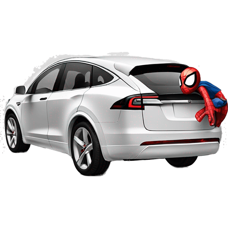 Spider-man driving white Tesla model X in  emoji