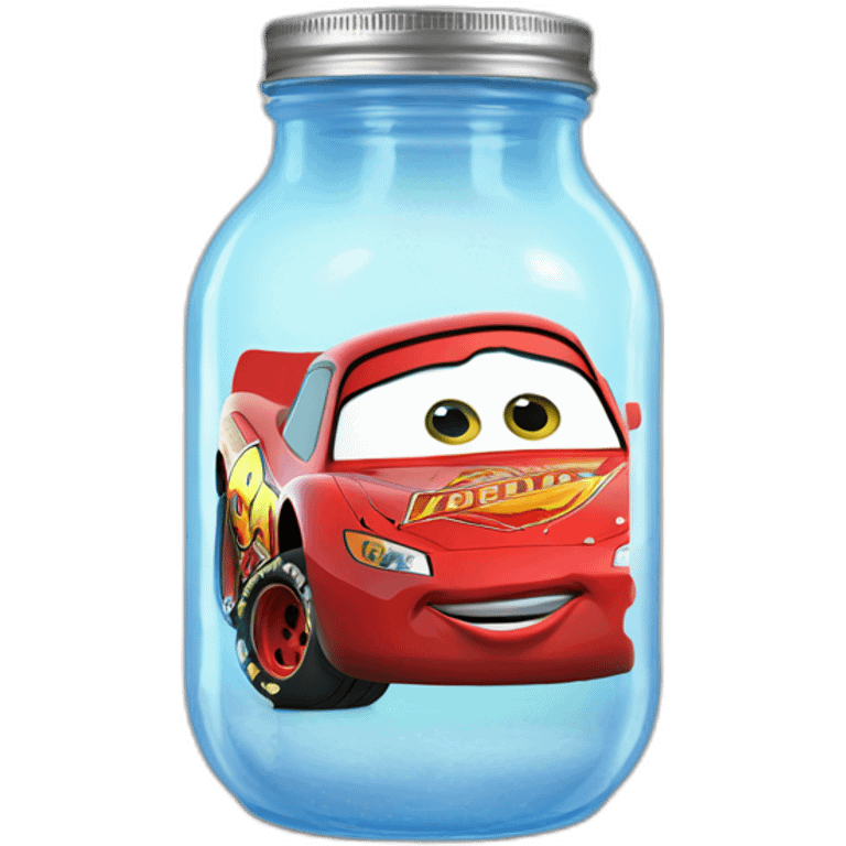 Lightning McQueen in jar drinking white liquid emoji