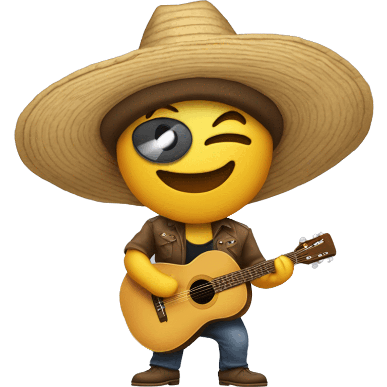 pio pio tocando una canción con un sombrero de paja  y una guitrra emoji