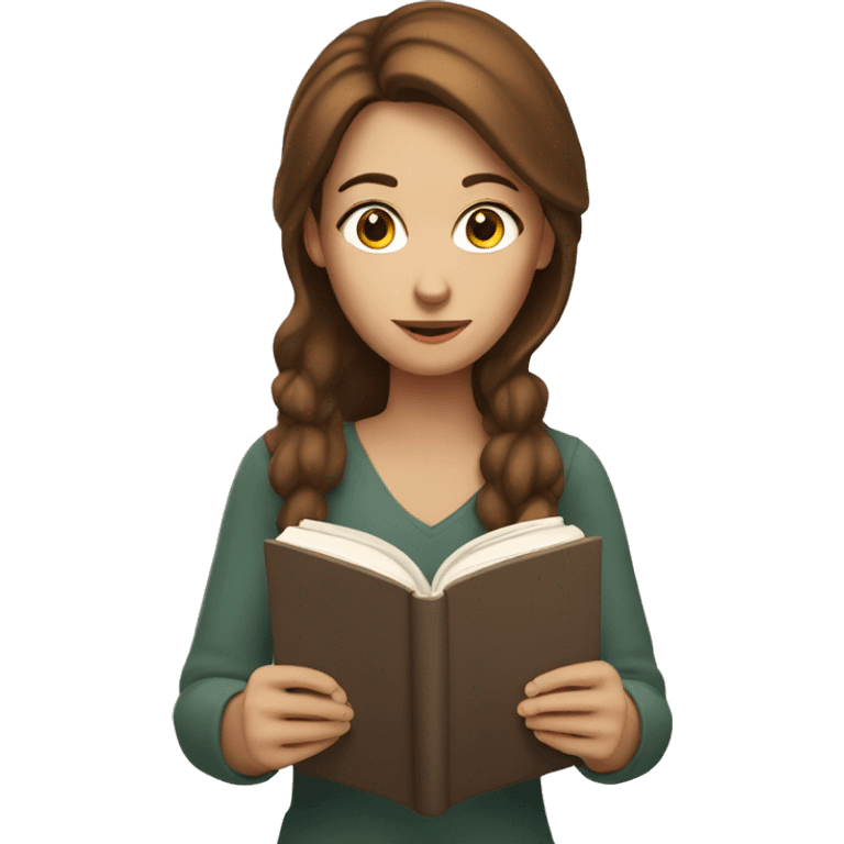 White woman with brown hair reading book emoji