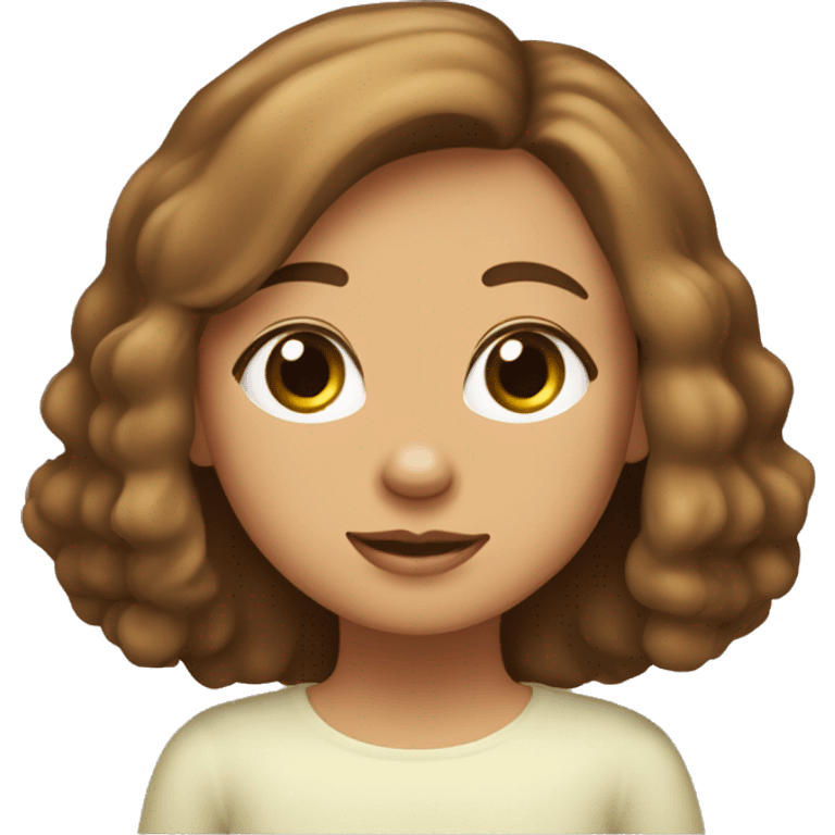 chica de pelo rizado marron i largo con ojos verdes con un perro labrador color crema emoji