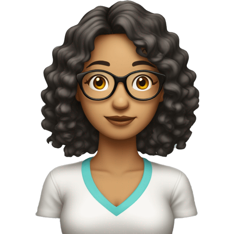 Chica de 20 años con largo cabello rizado, lentes y piel clara  emoji