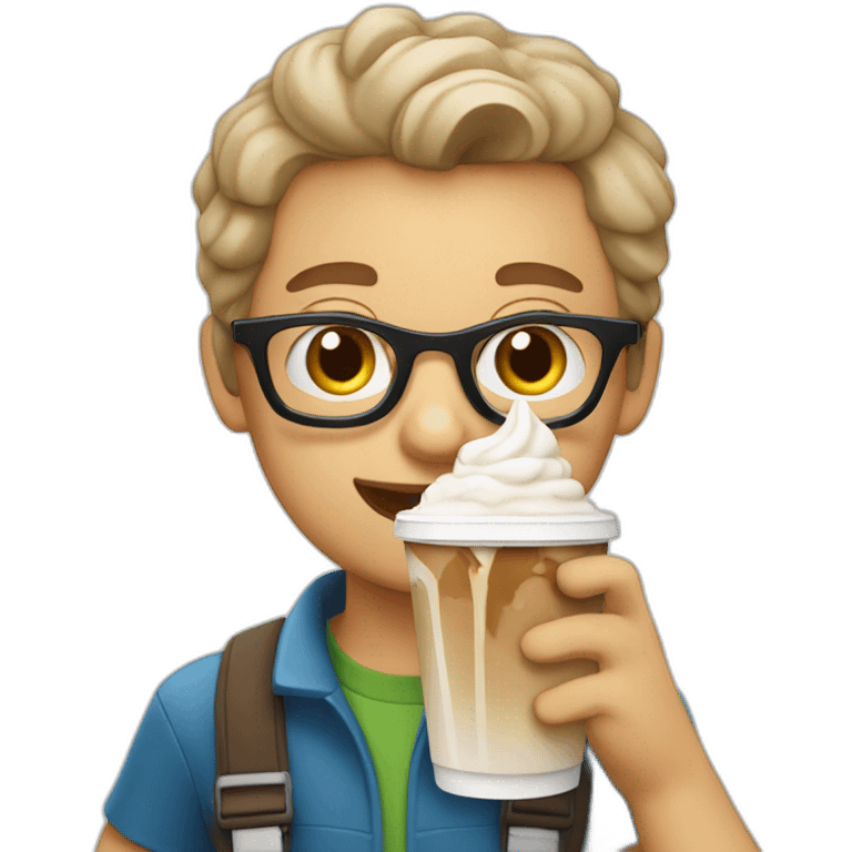 white boy drinking frappe with glasses emoji