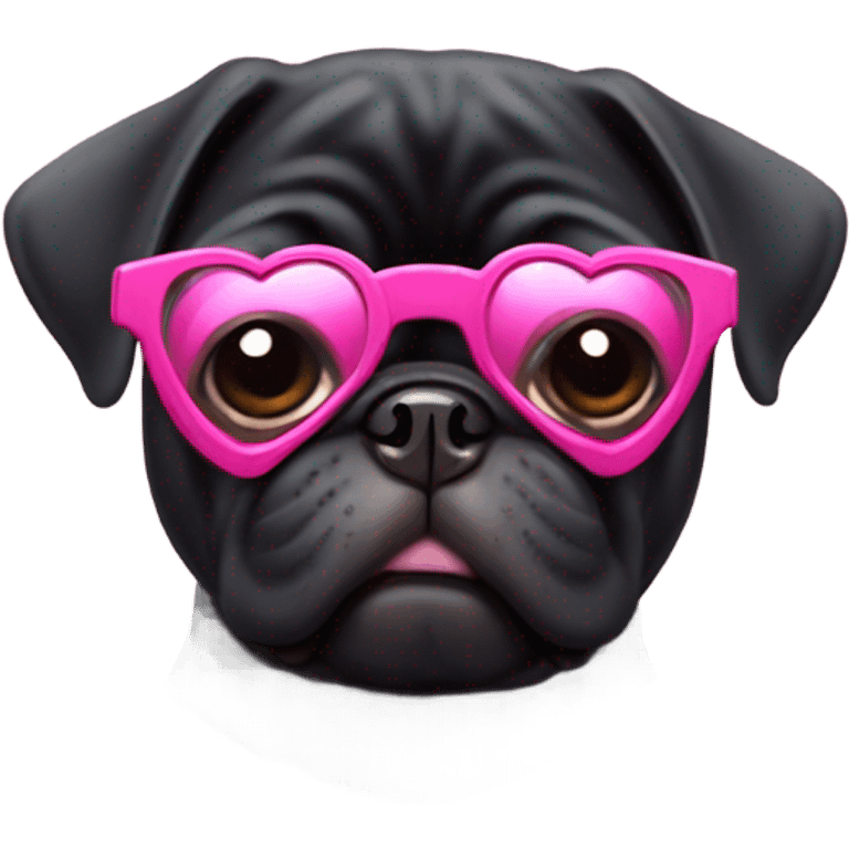 Black pug wearing heart shaped pink glasses  emoji