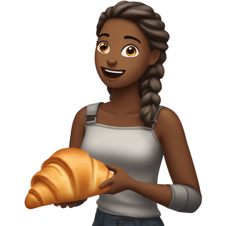 girl eating croissant emoji