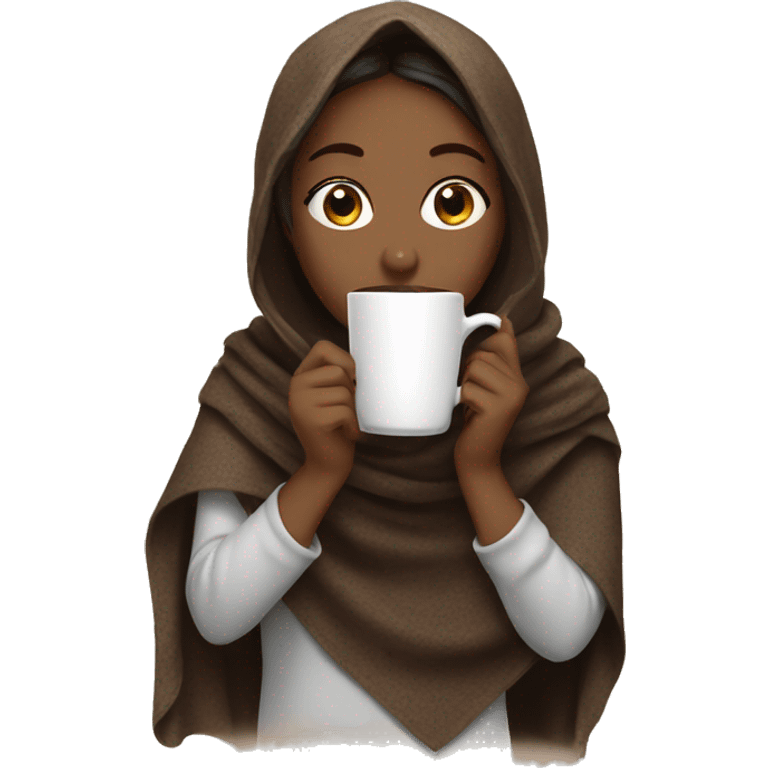 Girl drinking coffee with a shawl emoji