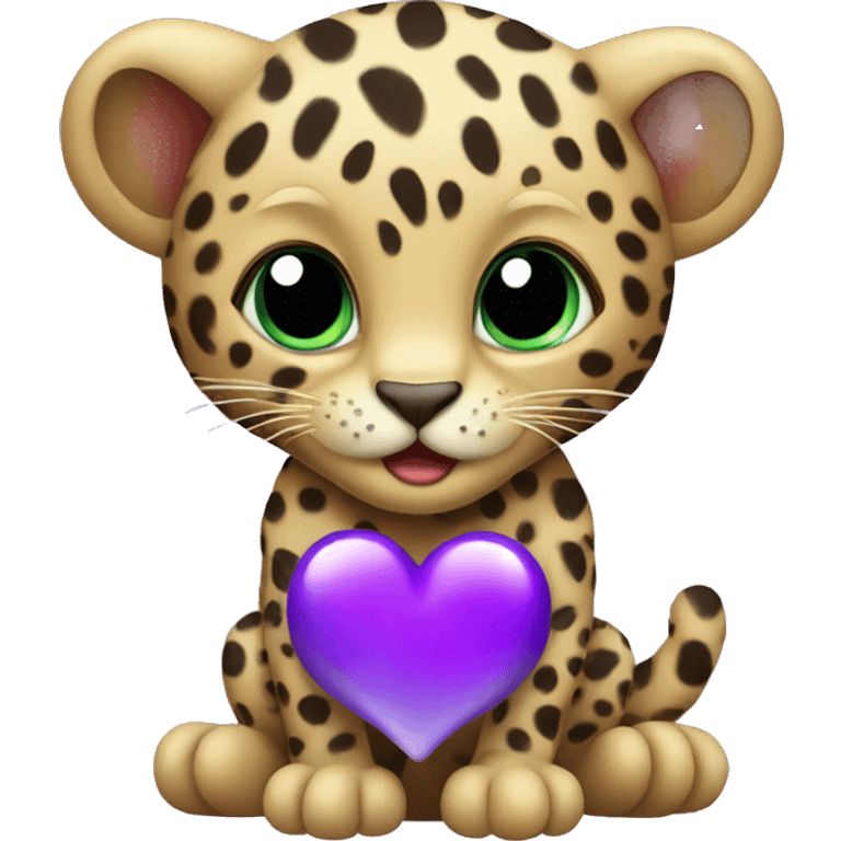 Baby leopard holding a purple heart  emoji