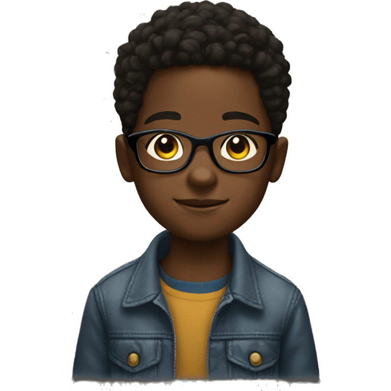 young black kid with glasses and buzz emoji