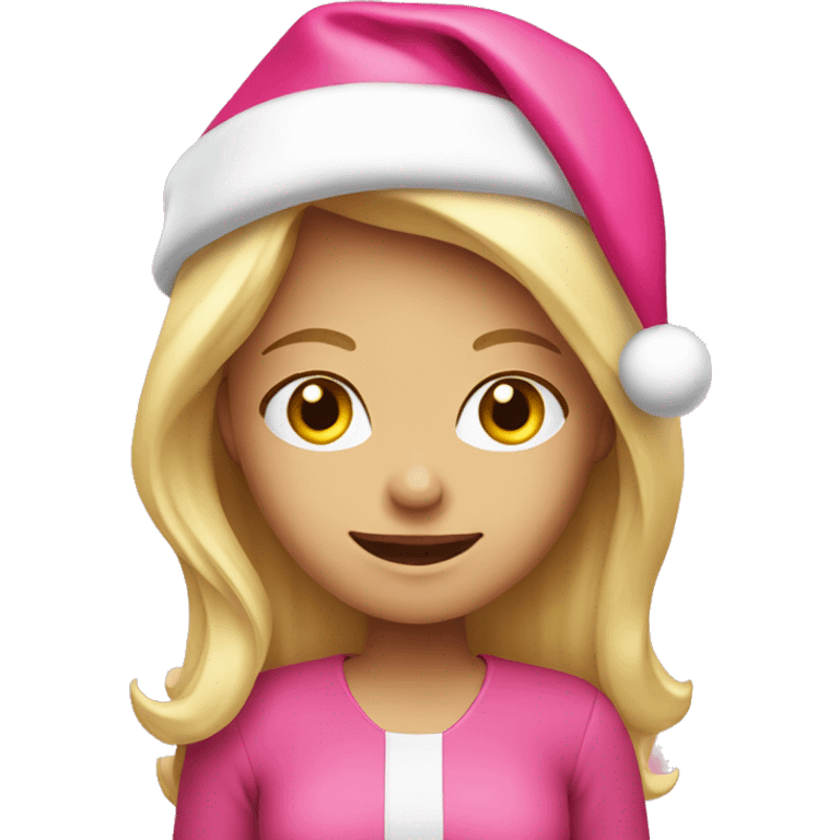 Blond girl with pink Santa hat emoji