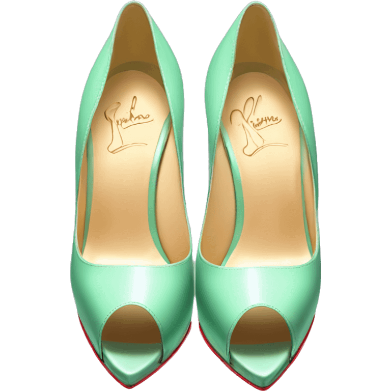 Realistic isolated top view of a pair of mint green Louboutin stiletto peep toe high heel shoes. emoji