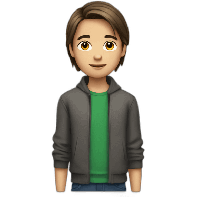 13 year-old boy with a middle part and brown, straight hair emoji