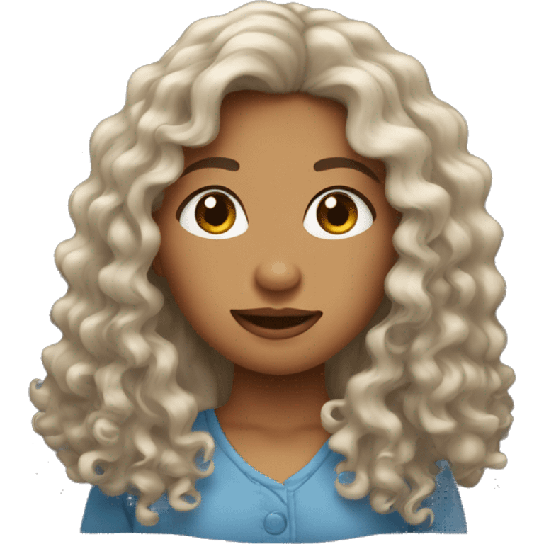 gril with long bown curly hair emoji