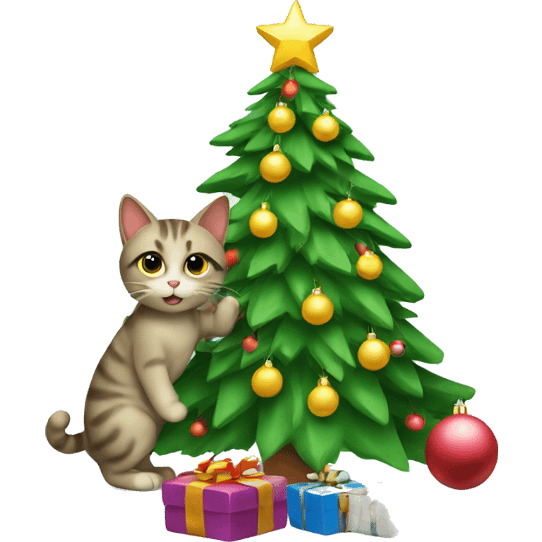 Cat decorating a christmas tree emoji