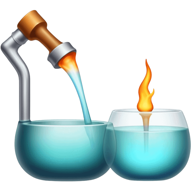 Glassblowing icon, molten glass being shaped with blowpipe, glowing glass object in process, glass being poured into mold, unfinished piece, minimalistic style, clean lines, transparent background. emoji