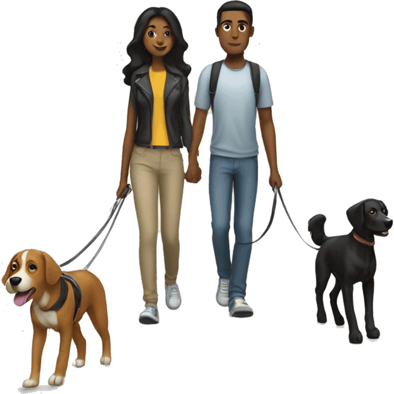 Blacked hair couple walking their dog emoji