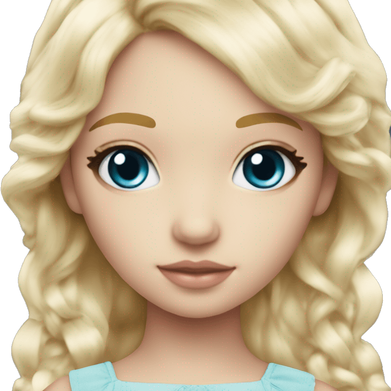 ocean blue doll eyes, blonde hair, feminine, pink, girl, angelic emoji