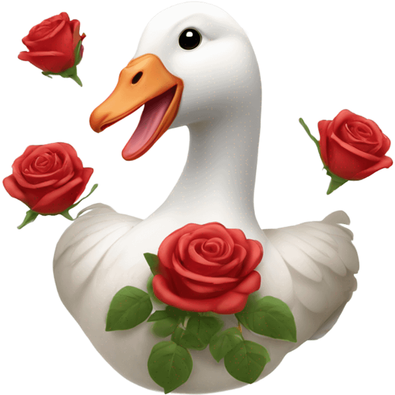 White goose with roses emoji