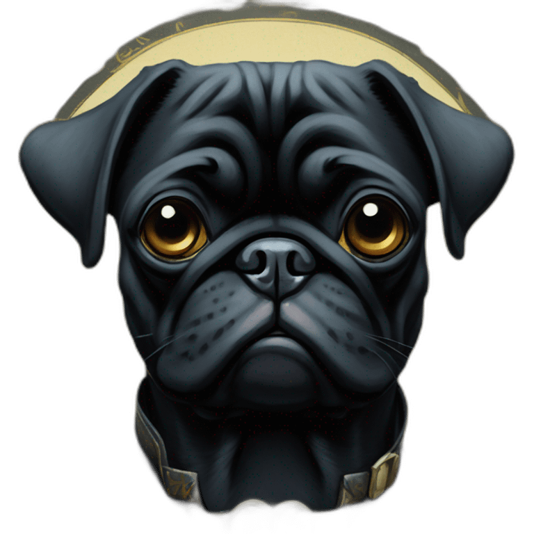 A cyberpunk black pug in Art Nouveau style during 1910 emoji