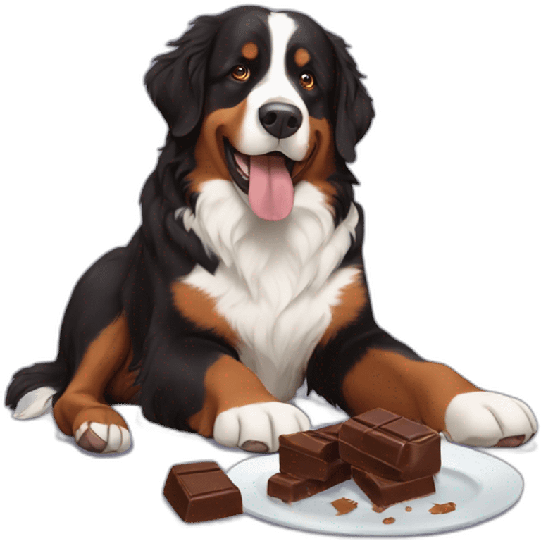 Bernese mountain dog eating chocolate emoji