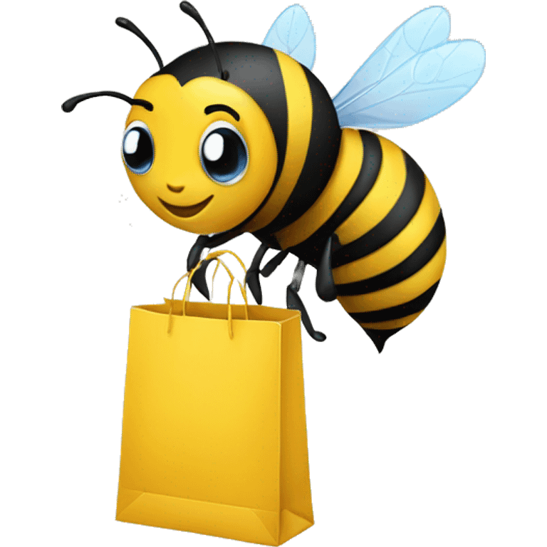 a bee buying various things in a shopping bag emoji