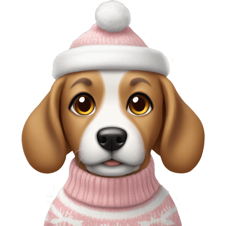 Dog in a light pink and white Christmas sweater  emoji