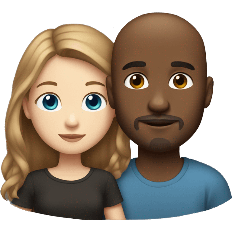 Beautiful Girl with blue eyes and long brown hair and boy with brown hair cuddling, Bald black man with goatee  emoji