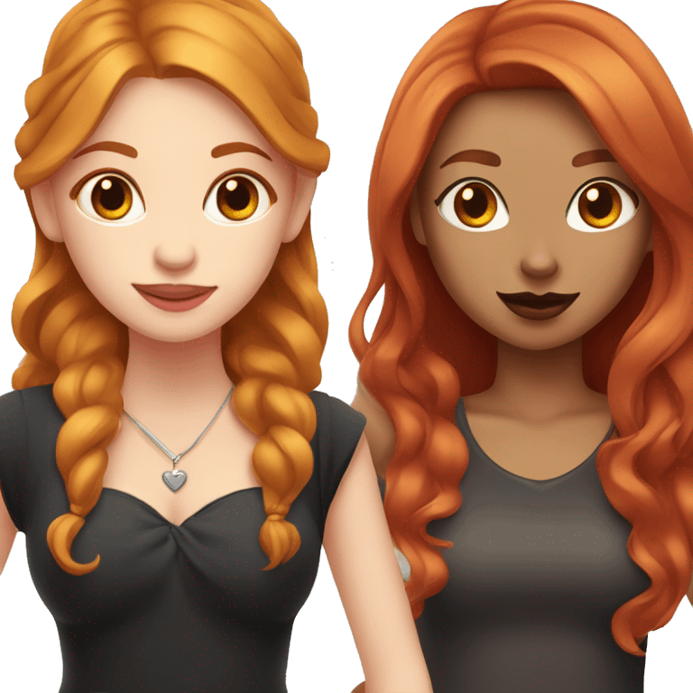 two girls in love. one has red hair and a lip piercing, the other has light brown hair. next to them is a black cat emoji