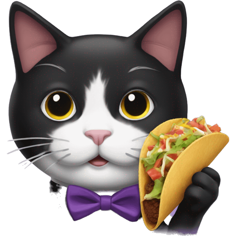 Tuxedo cat eating taco bell emoji