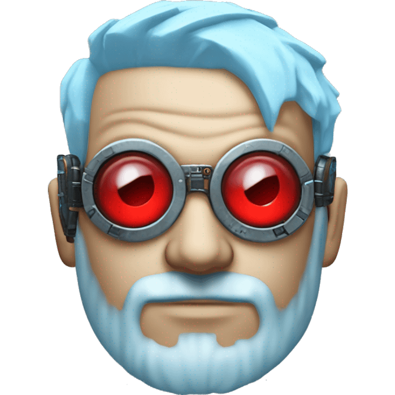  Short light blue haired male cyborg head with light blue beard, red steampunk goggles and circuits emoji