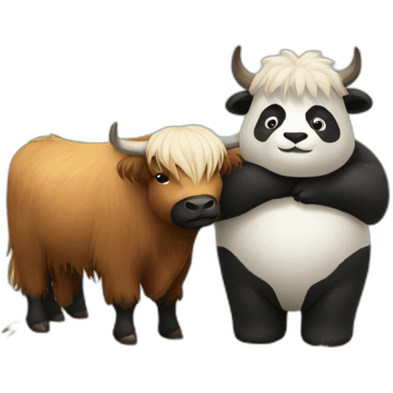 Panda and highland cattle cuddling emoji