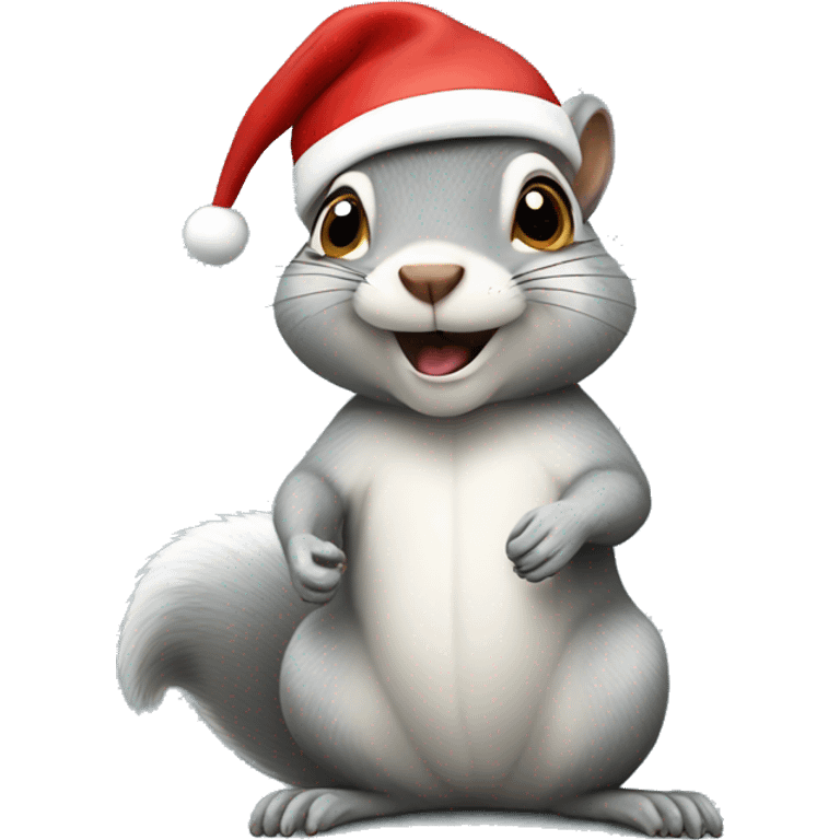 Full body grey Squirrel wearing a Santa hat emoji