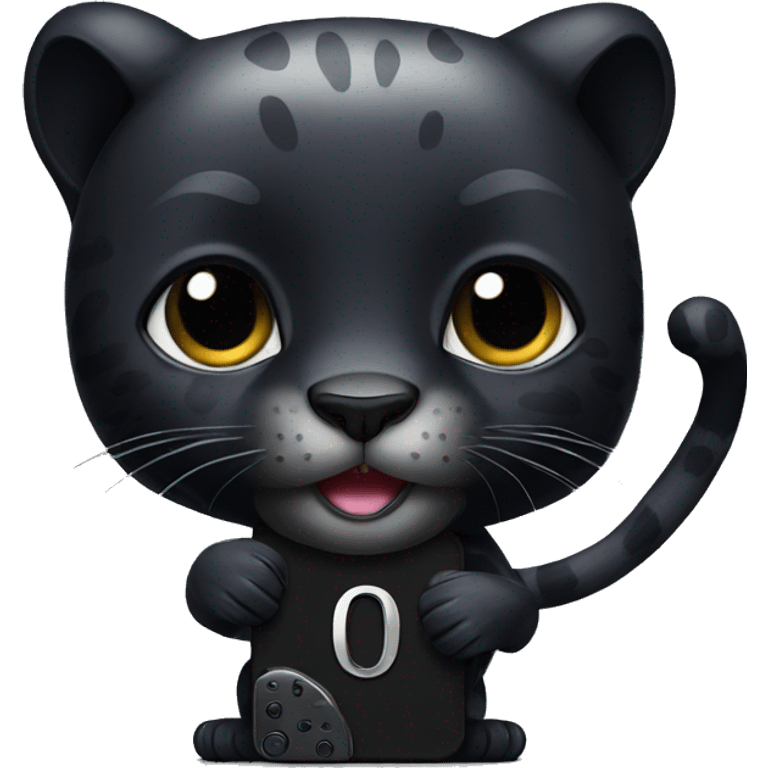 A black panther holding a phone with the number 0 in its paws emoji