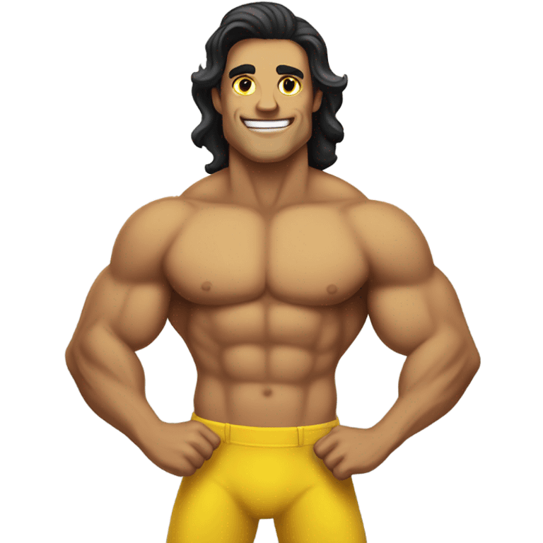 Tan muscular merman with yellow tail and dark hair emoji