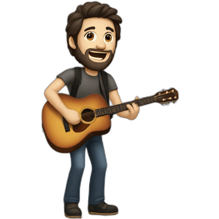 A white guy with dark hair and a little beard playing guitar and singing emoji