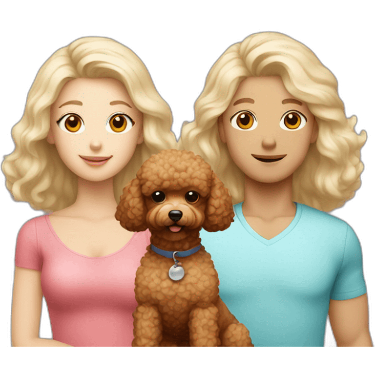 Family consisting of 1 korean man 1 white blonde girl and  1 fluffy brown toy poodle emoji