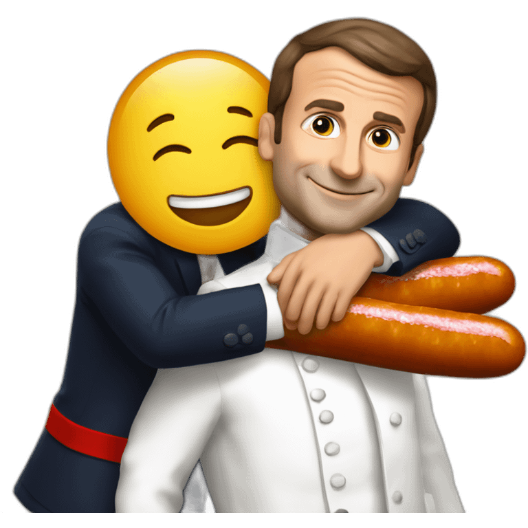 emmmanuel macron hugging a saussage emoji