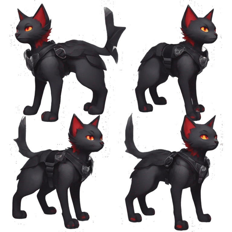 cool edgy elegant beautiful black punk red ethereal fantasy emo pretty nargacuga-bat-cat-Fakemon collar harness pouch warrior full body emoji