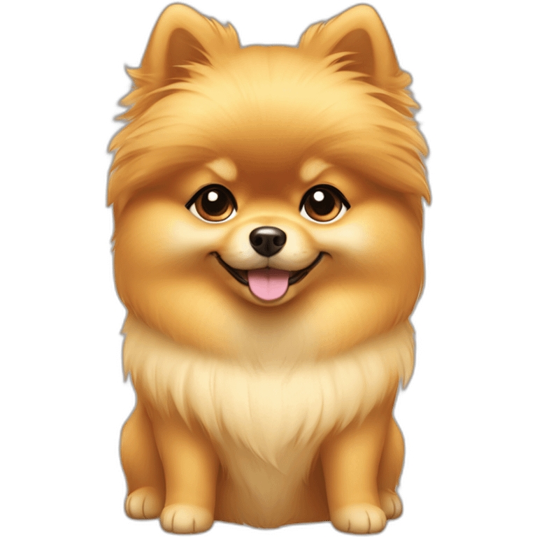 Girl with bang cut on forehead golden small Pomeranian dog emoji