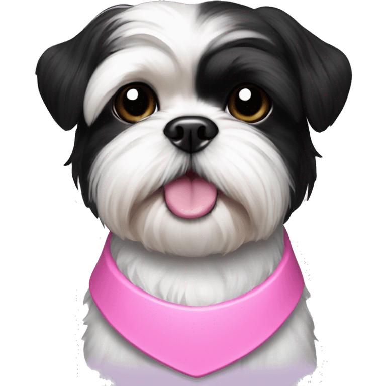 Small black and white shih tzu with a pink collar emoji