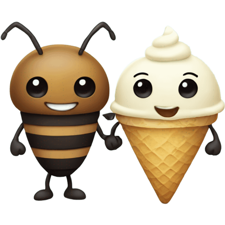 Ant and bee holding hands with ice cream emoji