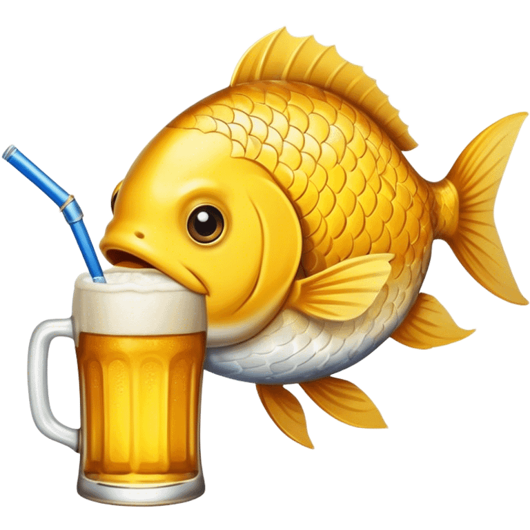 Fish drinking beer with a straw emoji