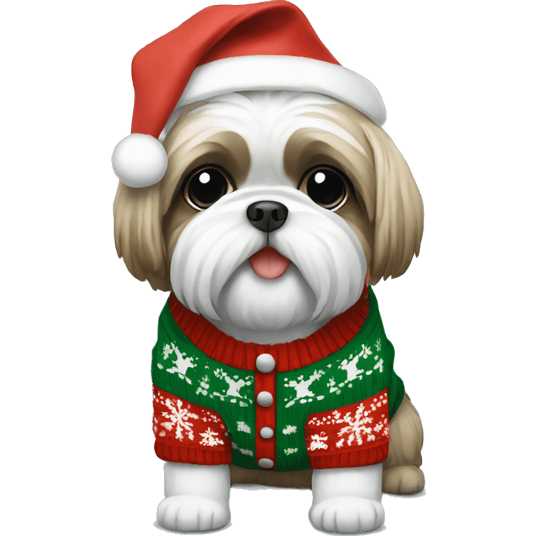 Shi tzu wearing christmas Sweater  emoji