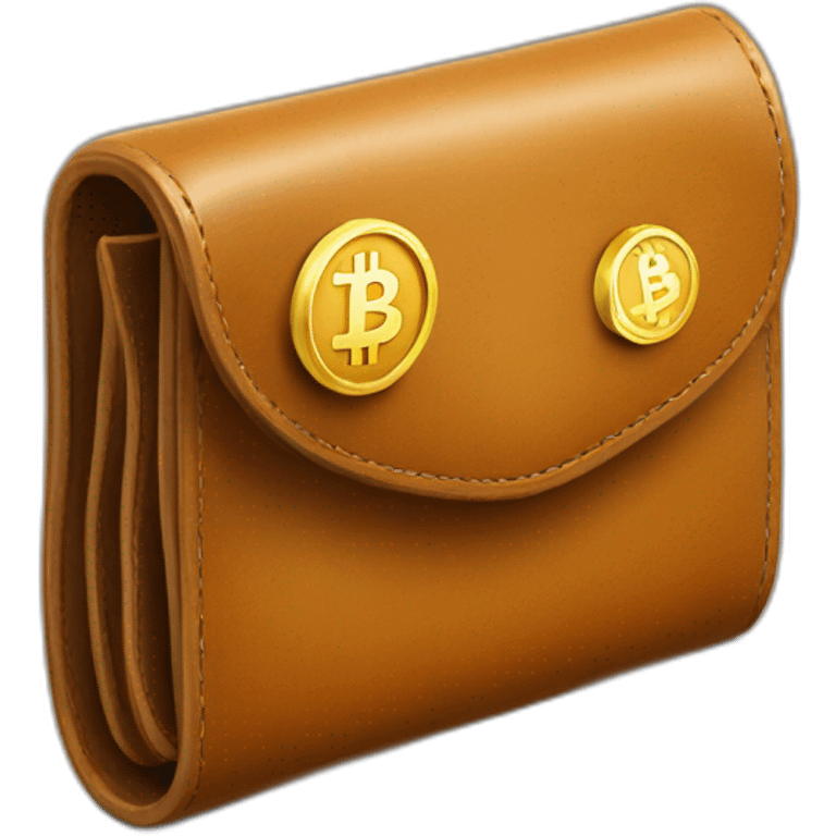 leather wallet with crypto and gold emoji