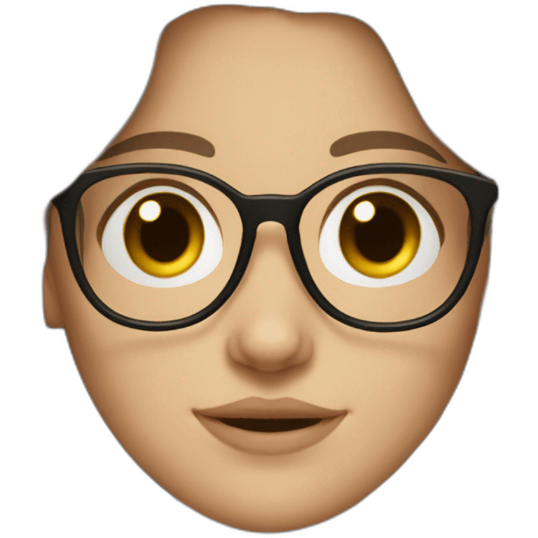 White Girl with wavy dark brown long hair, brown eyes and glasses emoji