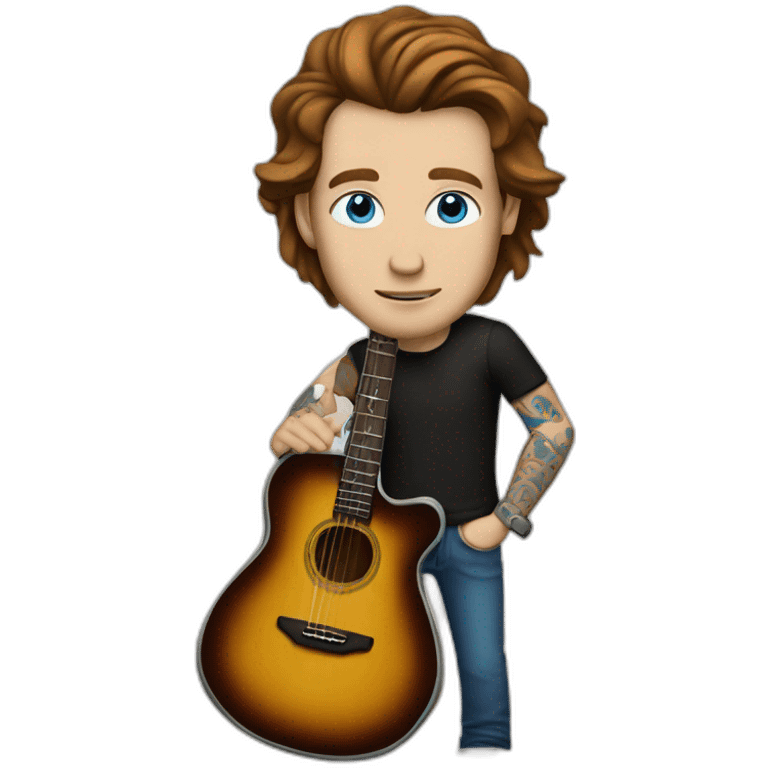 rock star white man with a guitar and brown hair and blue eyes and tattoos emoji