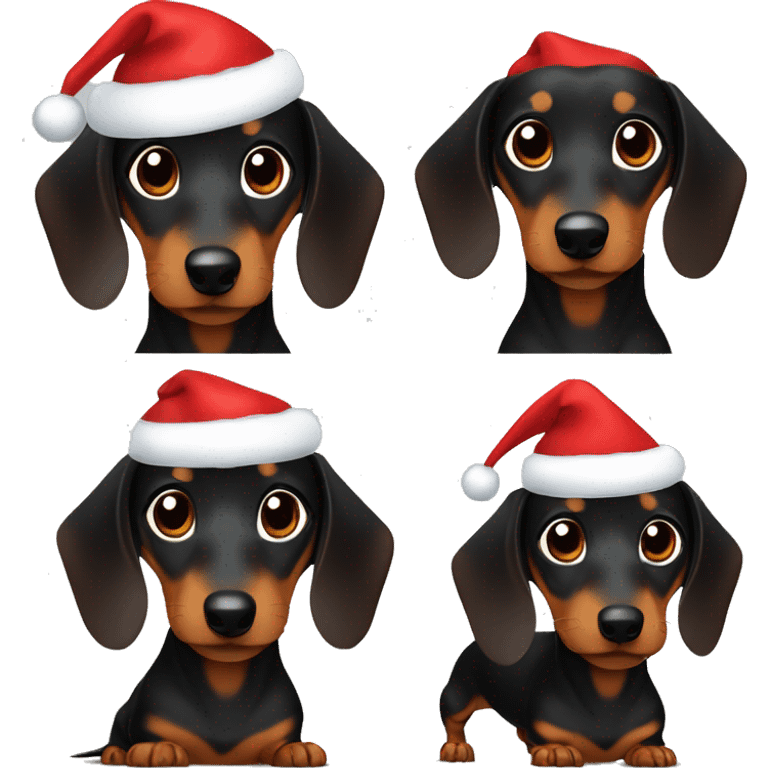 Black and brown Smooth hair dachshund wearing a Santa hat emoji