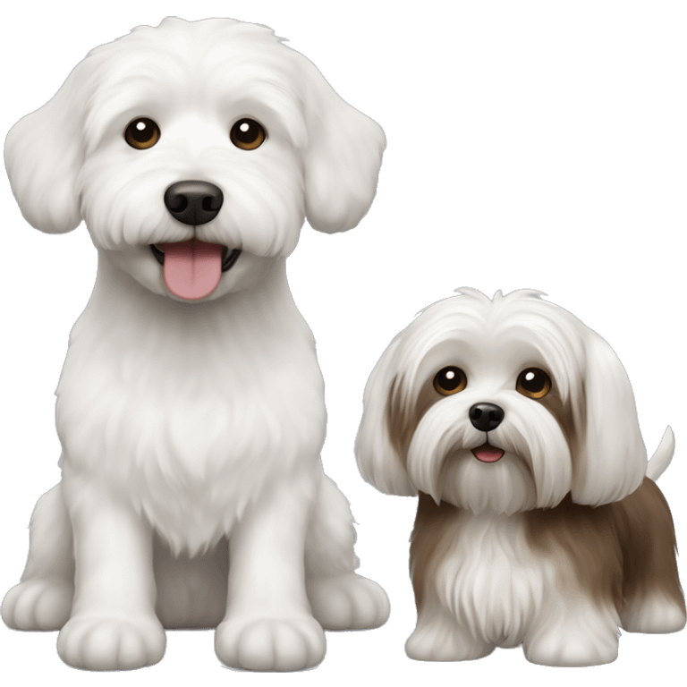 A white bichon dog and a Brown grey Mixed havanese dog  emoji