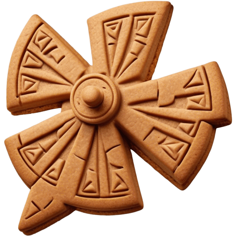 Speculaas Cinematic Realistic Speculaas Biscuit Emoji, depicted as a spiced speculaas cookie crafted in a charming windmill shape, rendered with intricate textures and warm, inviting lighting. emoji