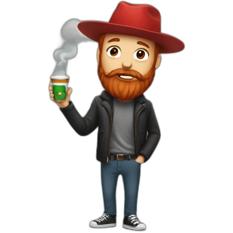 A smoking guy wears cup with red beard walk his black Labrador emoji