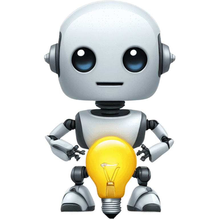 cute robot holds a light bulb emoji